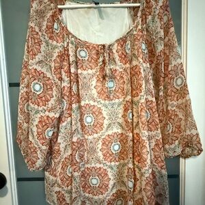 White Mark Floral Blouse in Cream and Orange